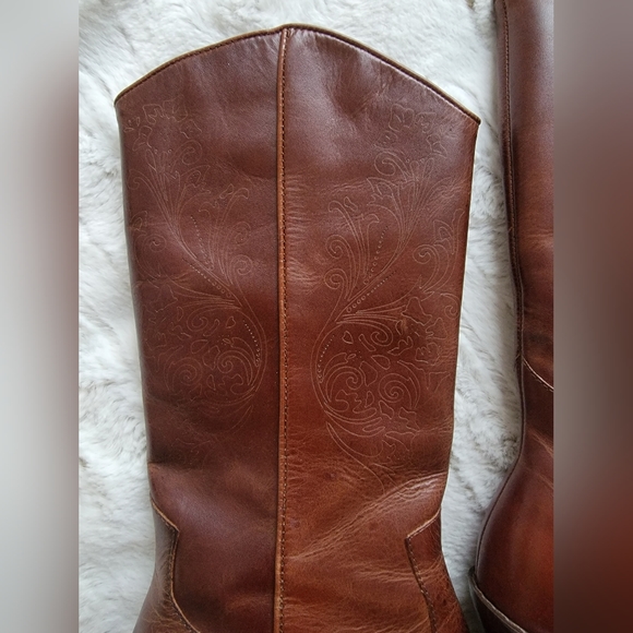 NEW Matisse Western Embossed Zip Up Brown Leather Cowboy Boots - Picture 8 of 16